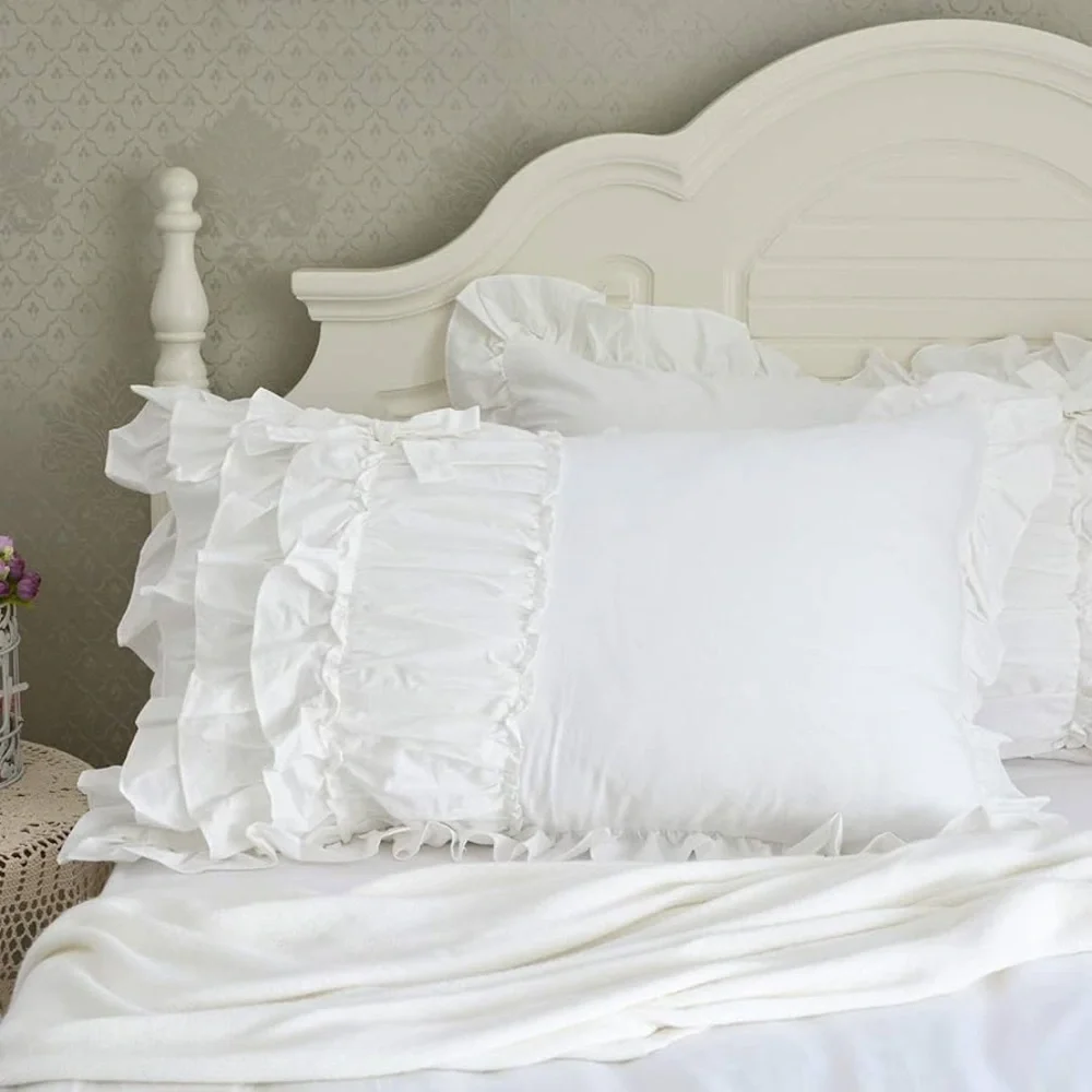 Softta  | 2~ Pillowcase Ruched Ruffles Pillow Shams Decorative Chic